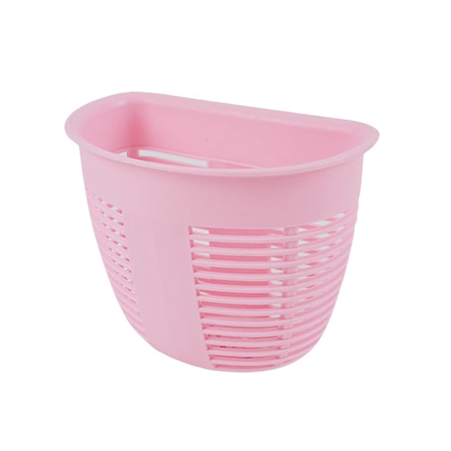 Kitchen organizer basket mounted next to a sink, holding sponges and dishwashing liquid.