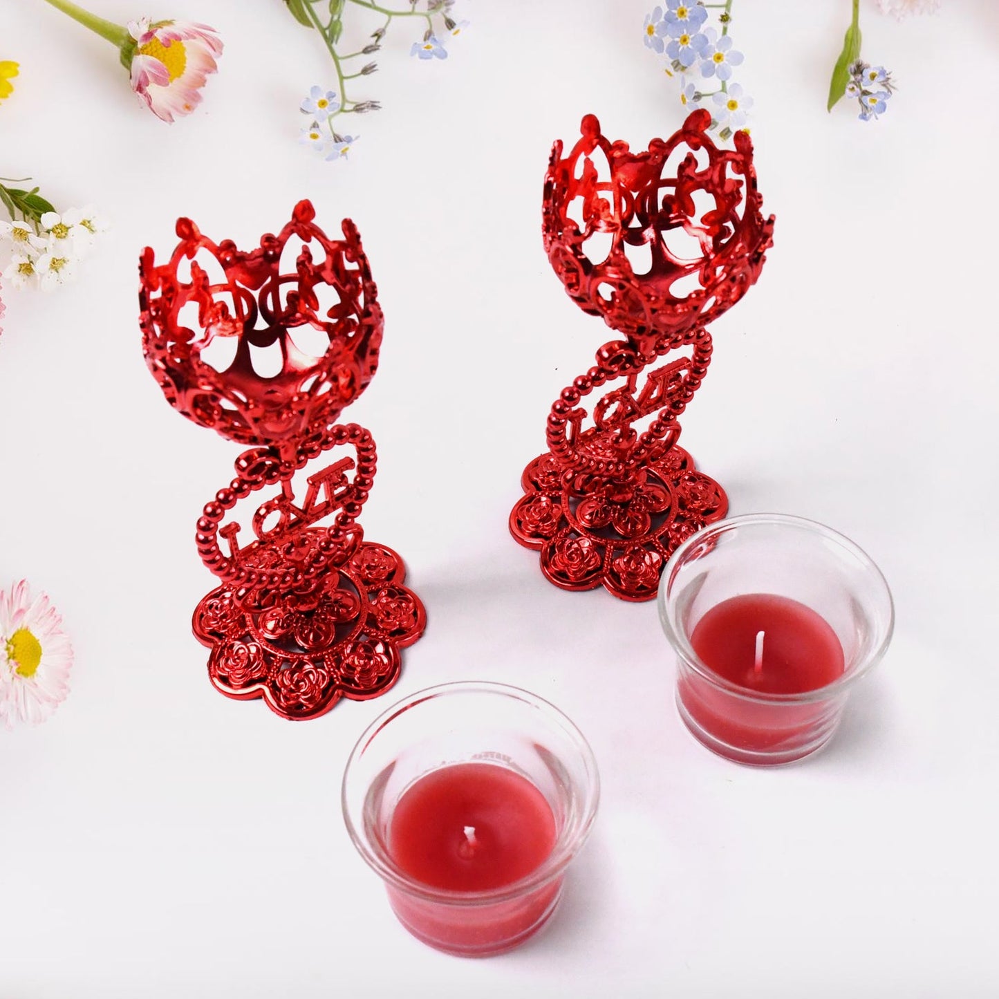 2-piece set of elegant tea light candle holders for home and party decor