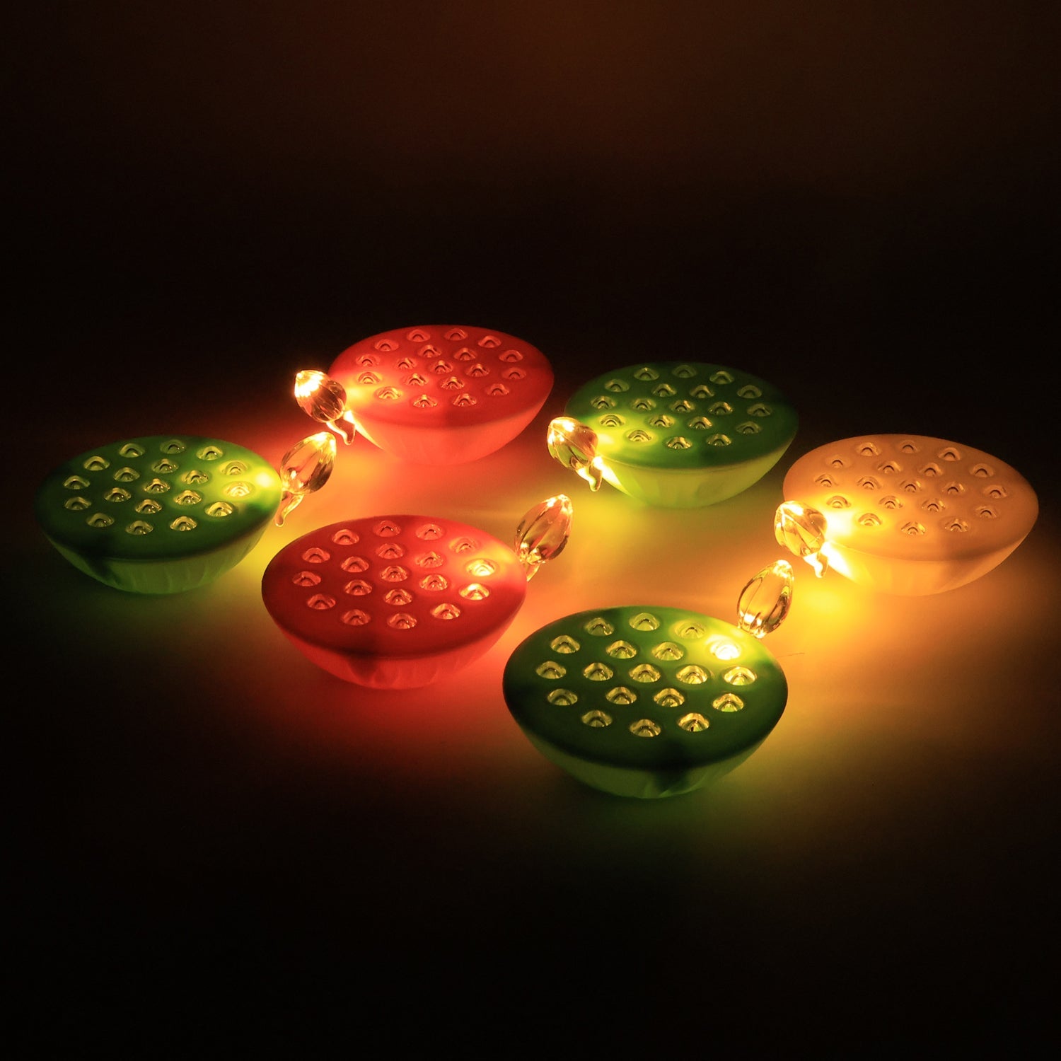 Warm glowing LED lotus lamps ideal for home and temple festive décor