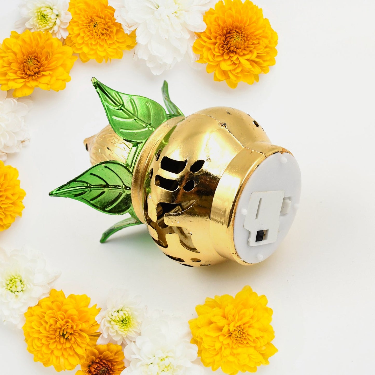 Eco-friendly LED Kalash with a shimmering gold finish, ideal for Diwali decoration.