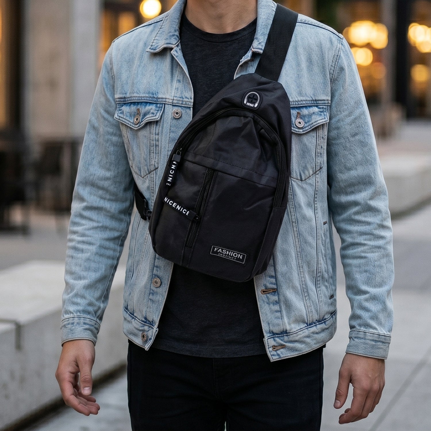 Back view of the waterproof sling bag, highlighting the comfortable, adjustable strap for a custom fit.