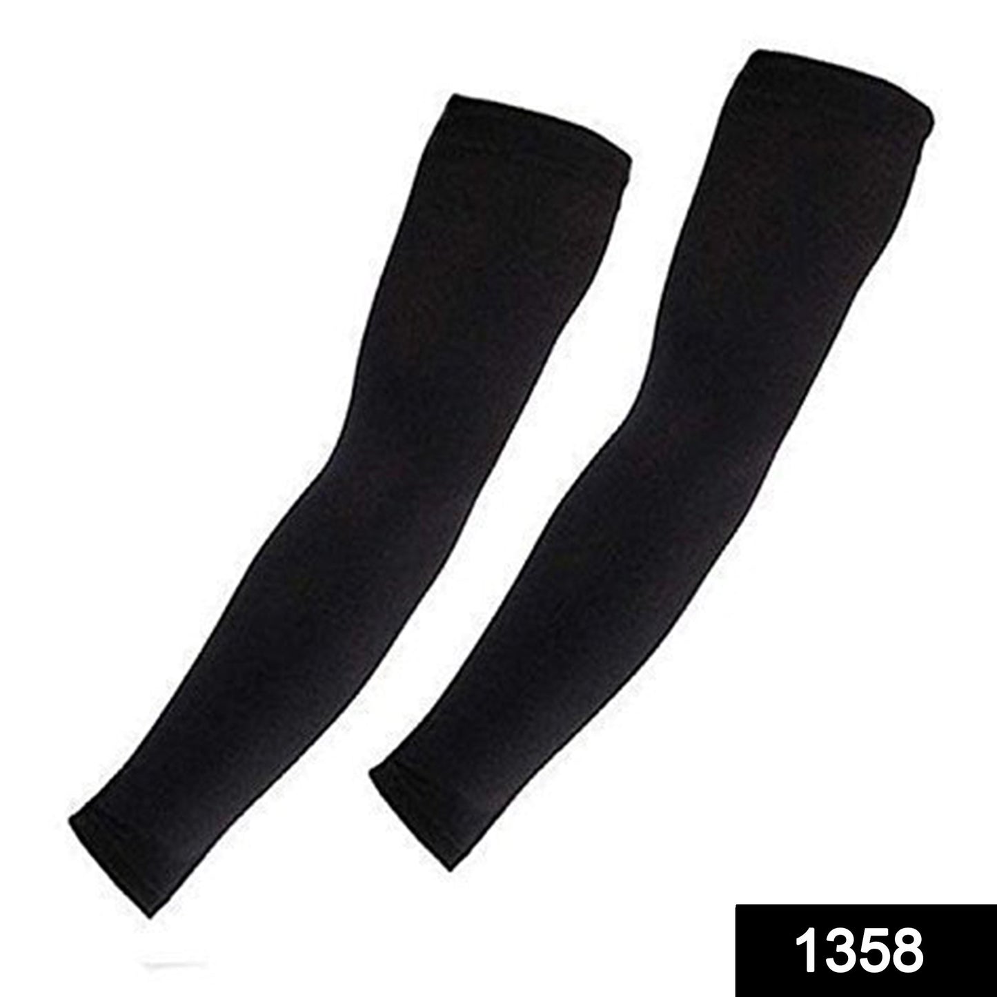 Pair of black cooling arm sleeves, folded, highlighting the soft, stretchable fabric.