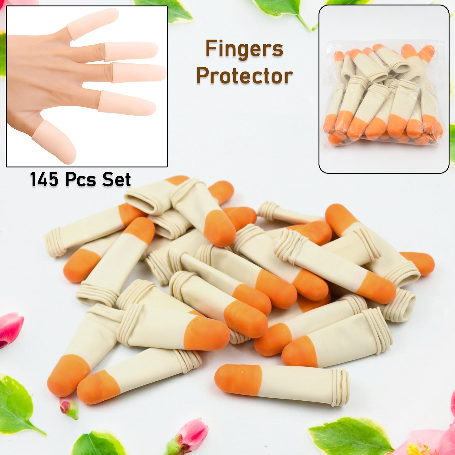 Set of 145 silicone finger caps for comprehensive pain relief and protection.