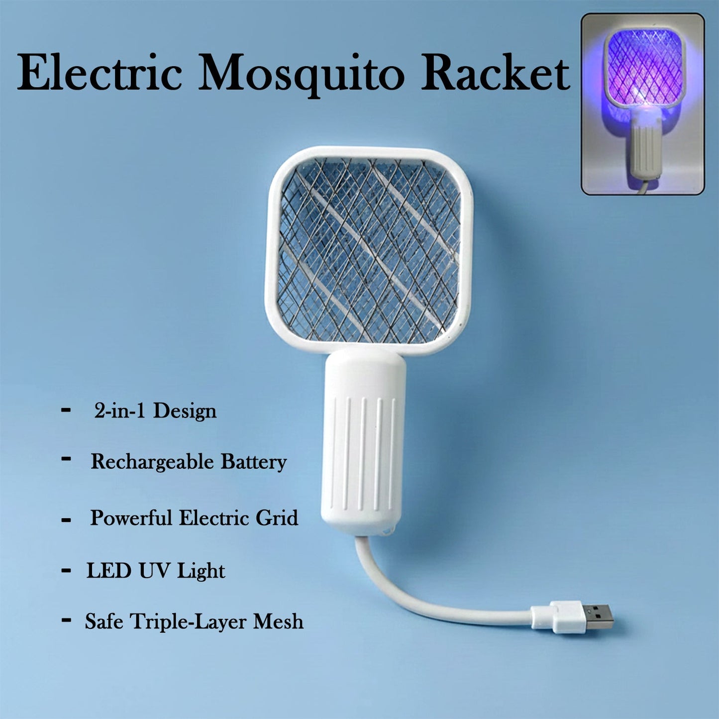 FlyTamer rechargeable electric mosquito swatter racket main view
