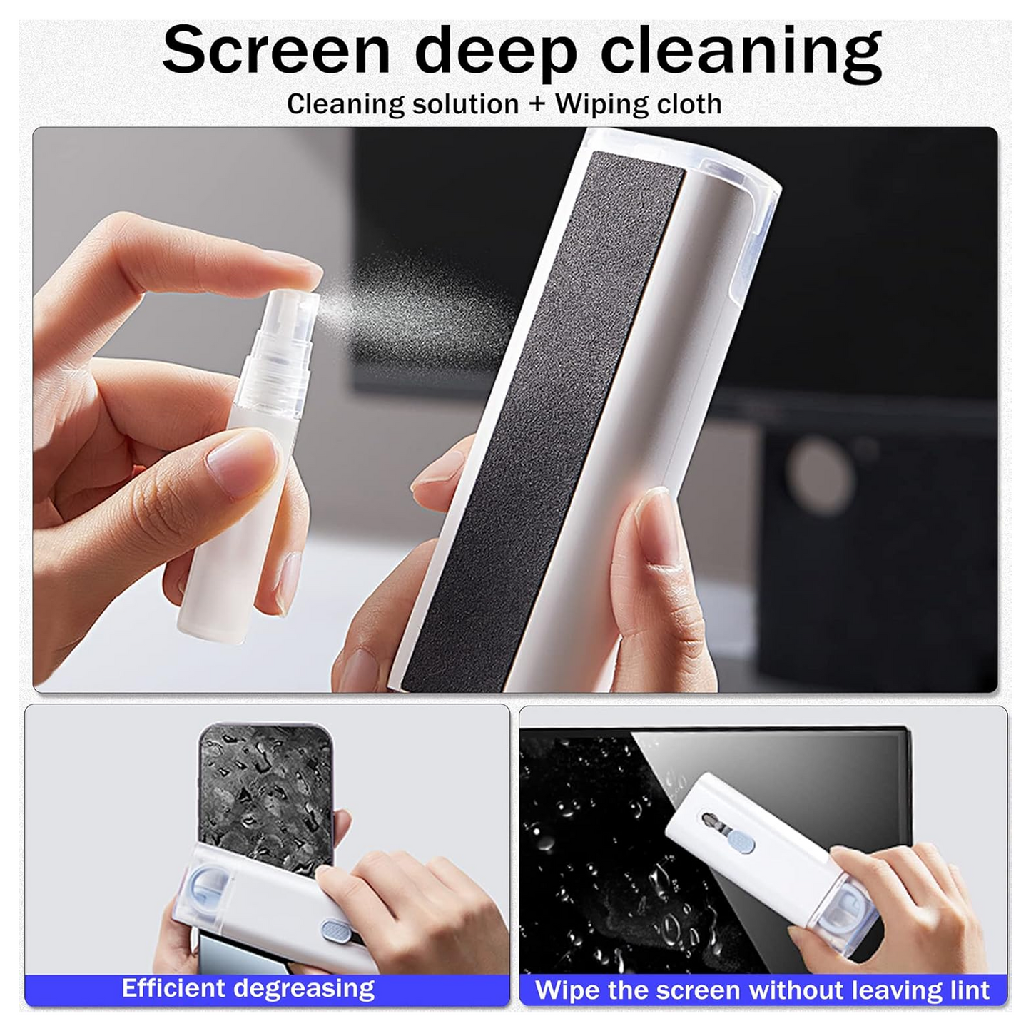 Person using the Electronic Cleaner Kit to clean a laptop keyboard and screen, showcasing multi-device cleaning.