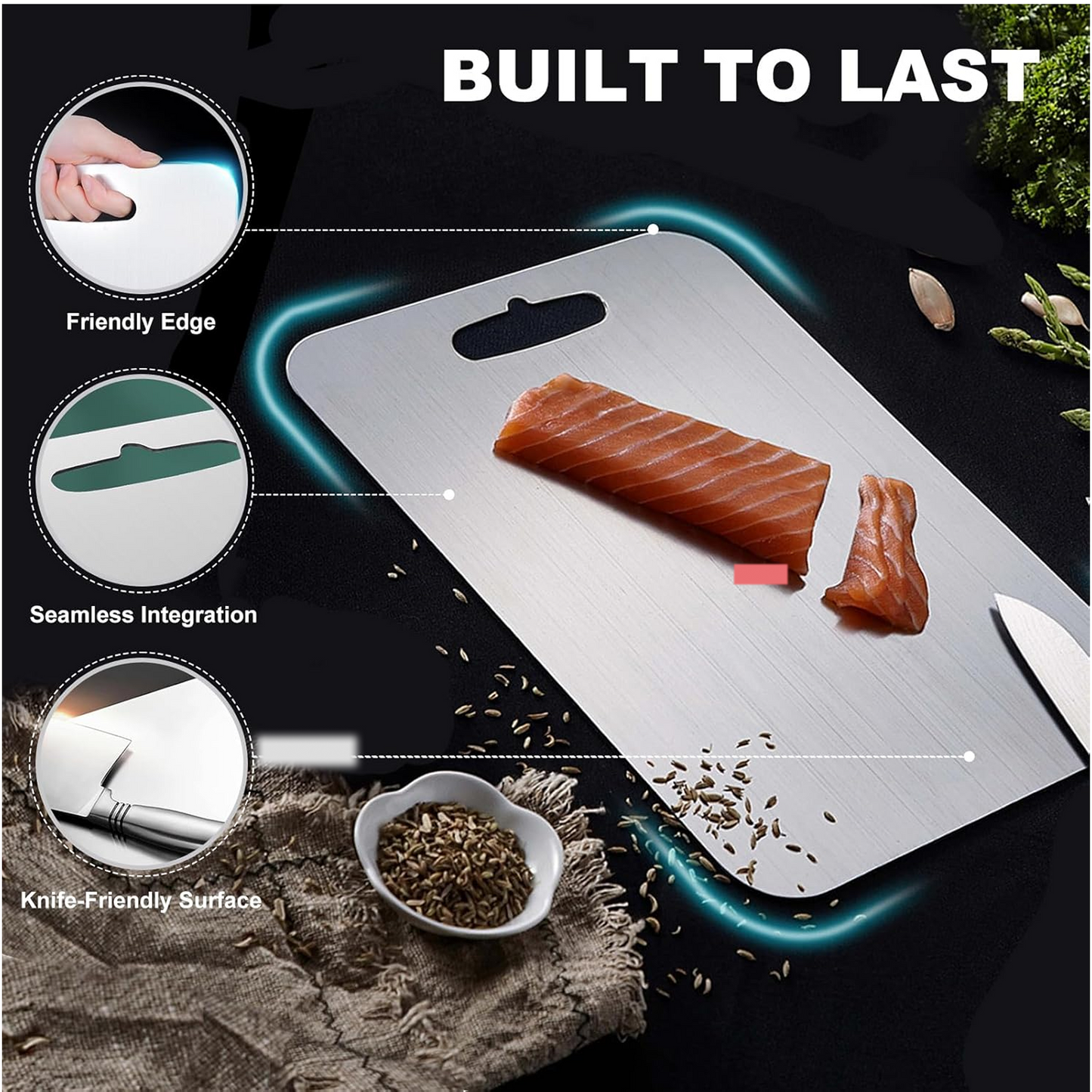 Elegant stainless steel cutting board with floral design engraving