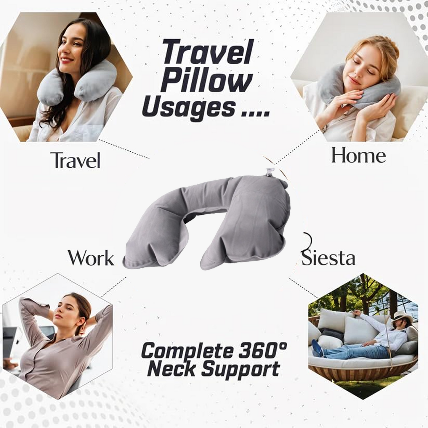 Ergonomic U-shape travel pillow contouring neck and head