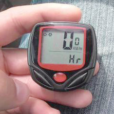 PowerPulse wireless bicycle computer with all functions visible, ready for installation on a bike.