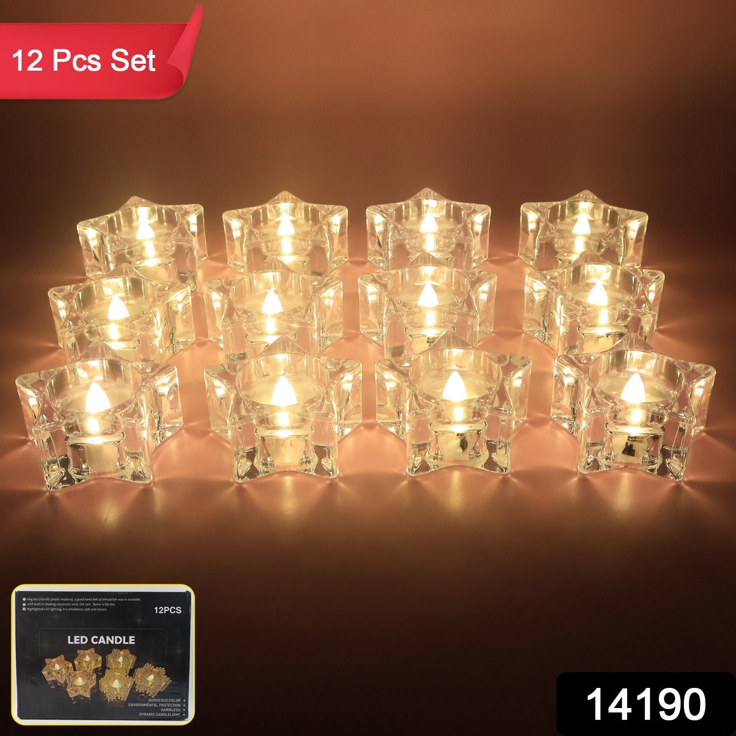 Close-up of smokeless LED tealight candles with crystal design