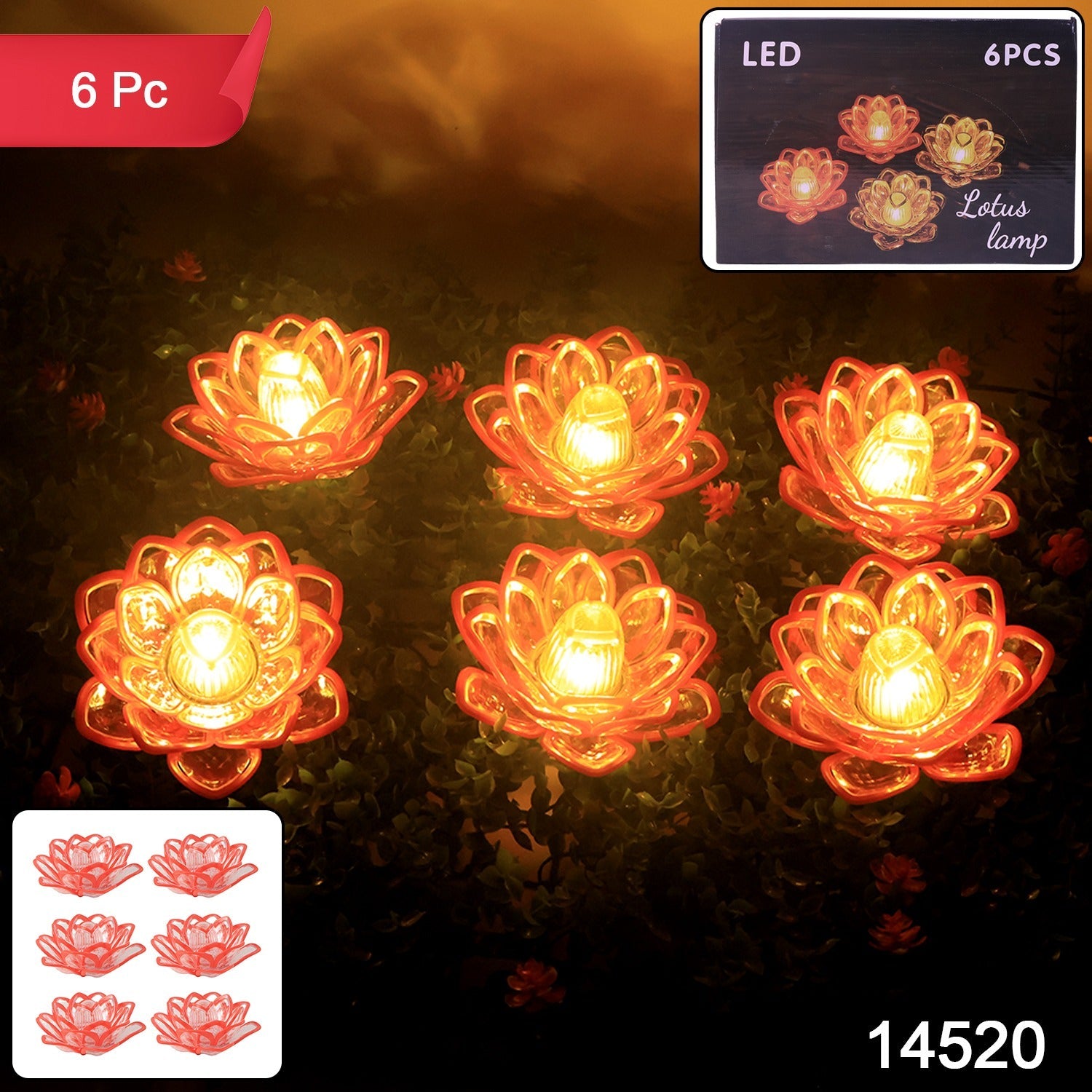 Decorative LED lotus shaped flameless candles arranged for festive decor