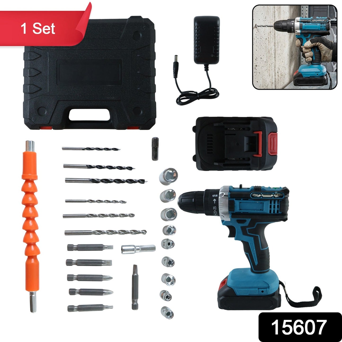Battery-powered cordless drill tool kit for versatile use