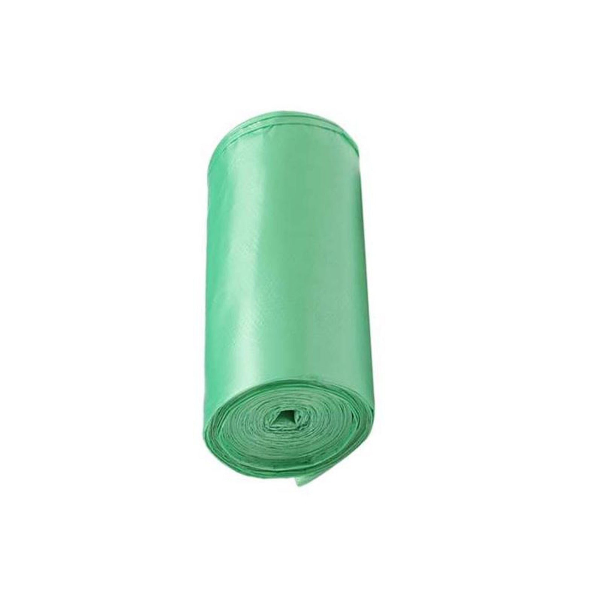Neatly packaged roll of heavy-duty biodegradable garbage bags, ready for use.