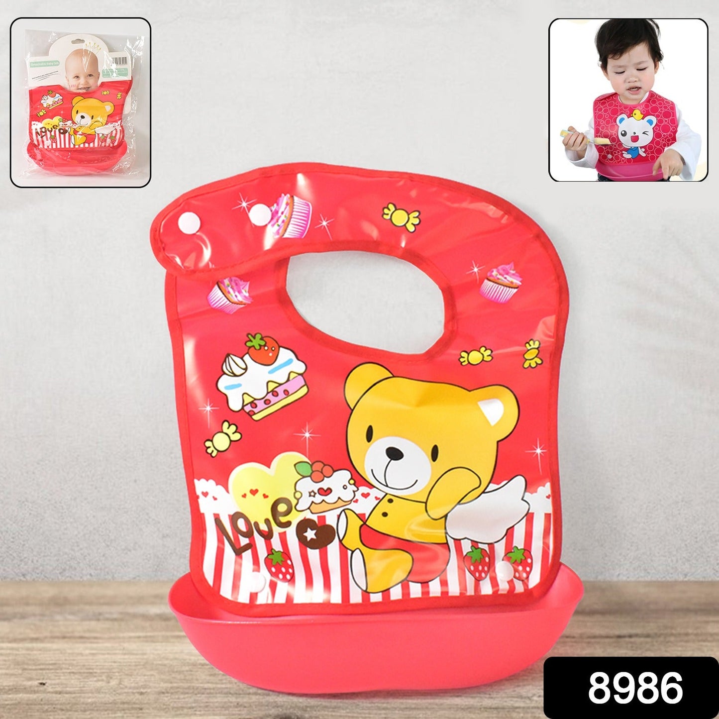 Baby bib featuring wide coverage and secure velcro closure