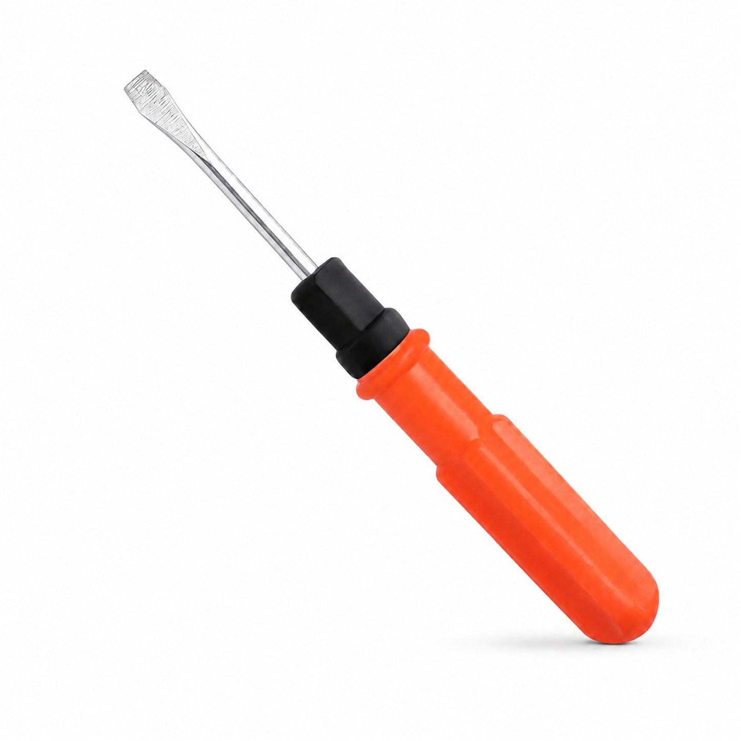Orange-handled reversible screwdriver on white background