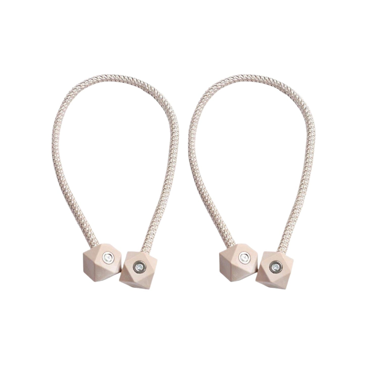 Non-magnetic pearl curtain tiebacks in use, adding a touch of elegance to living room decor.