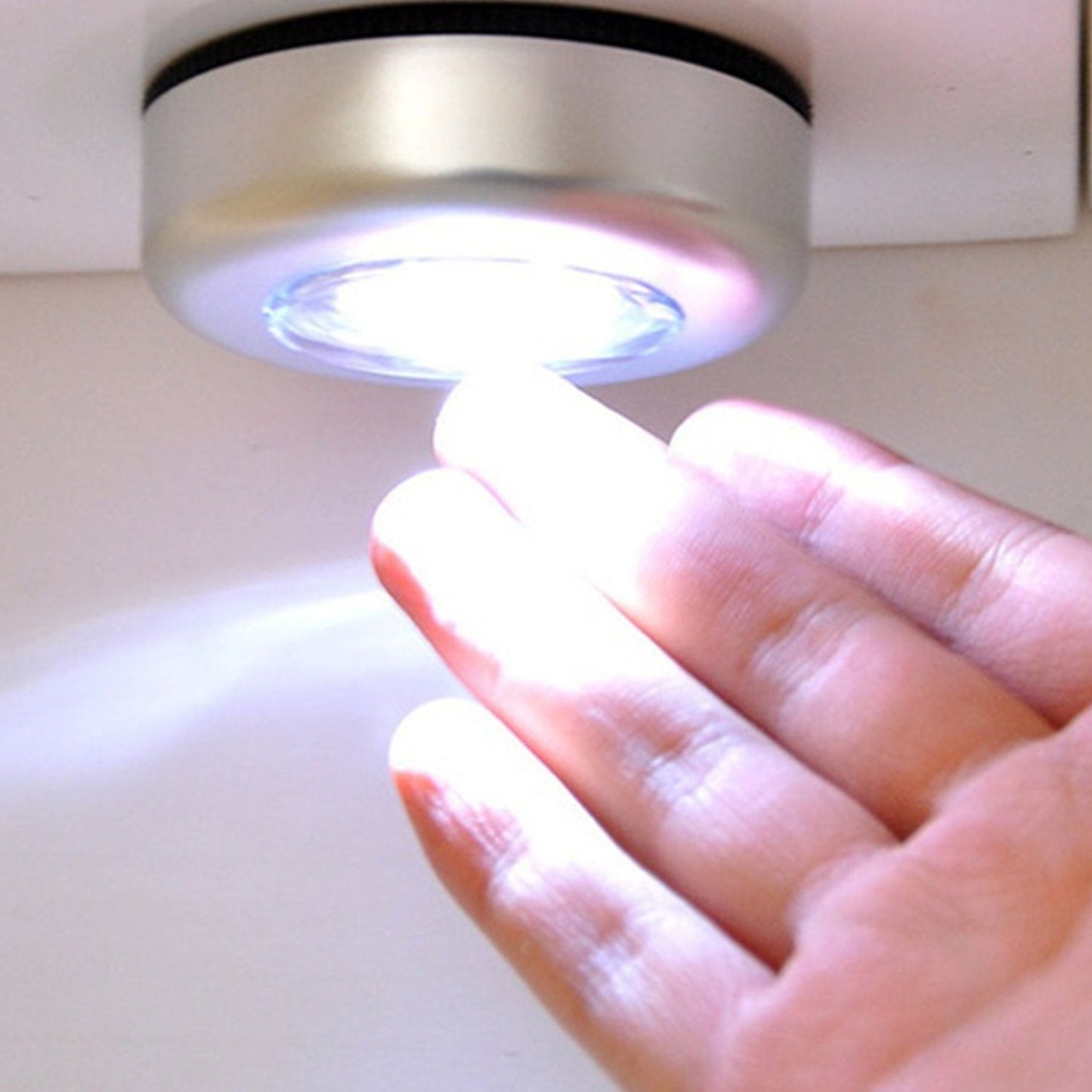 Close-up view of the compact cordless LED light's surface.