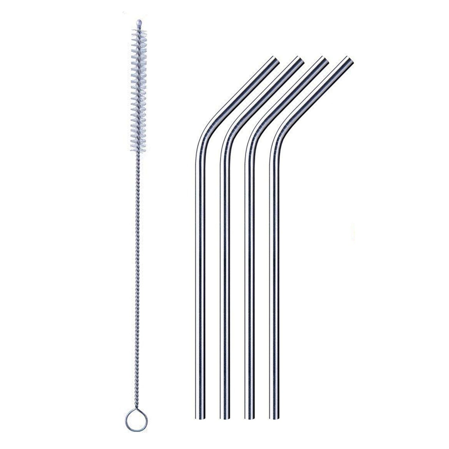 Bent stainless steel straw elegantly placed in a clear drinking glass.
