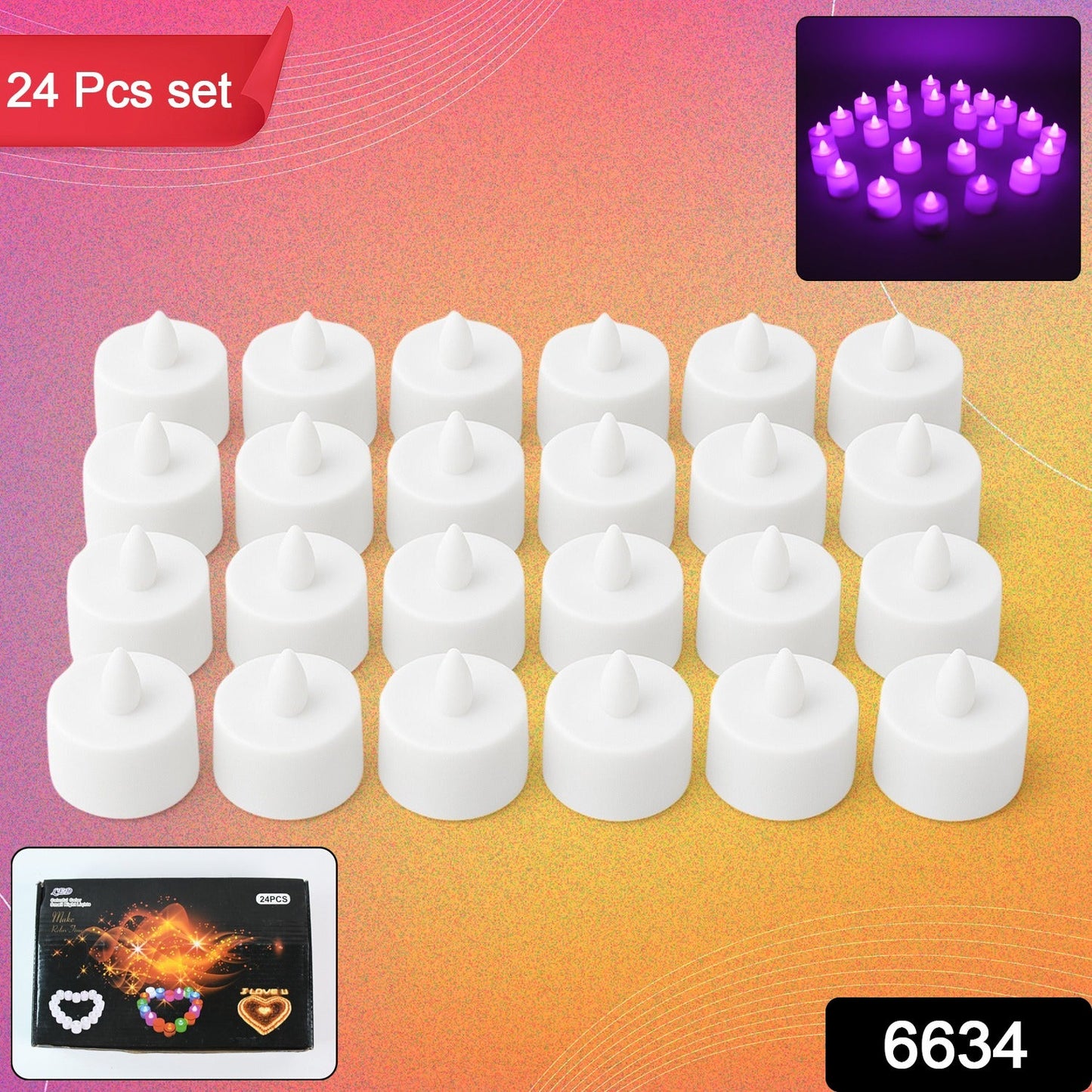 Flameless LED tealights glowing warmly, creating a cozy ambiance.