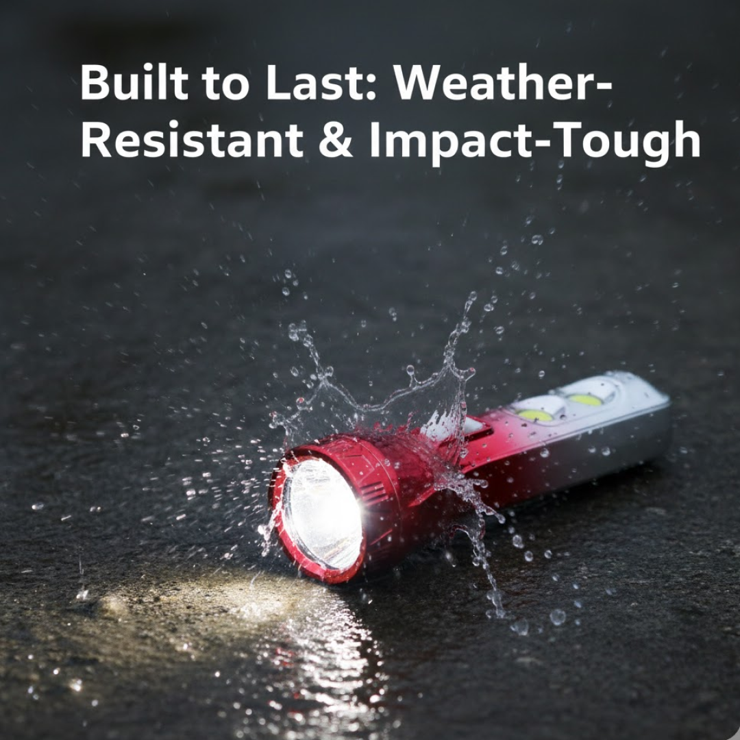 Close-up of the powerful LED head on the multi-functional torchlight.