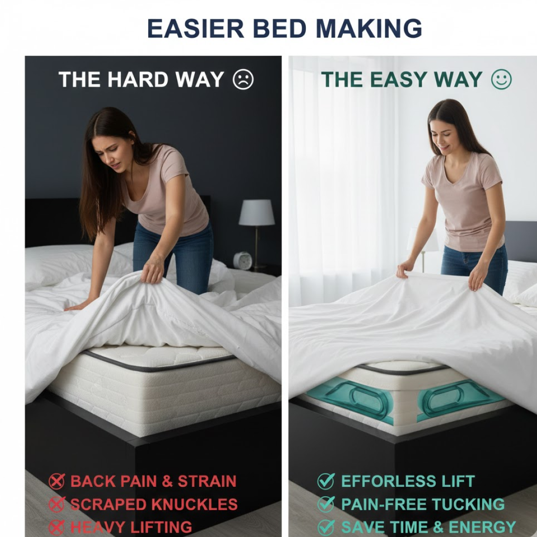 Side view showcasing the design of the bedsheet tucking tool.