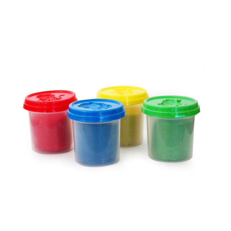 Assorted non-toxic play dough colours and clay moulds spread out for a kids art and craft session.