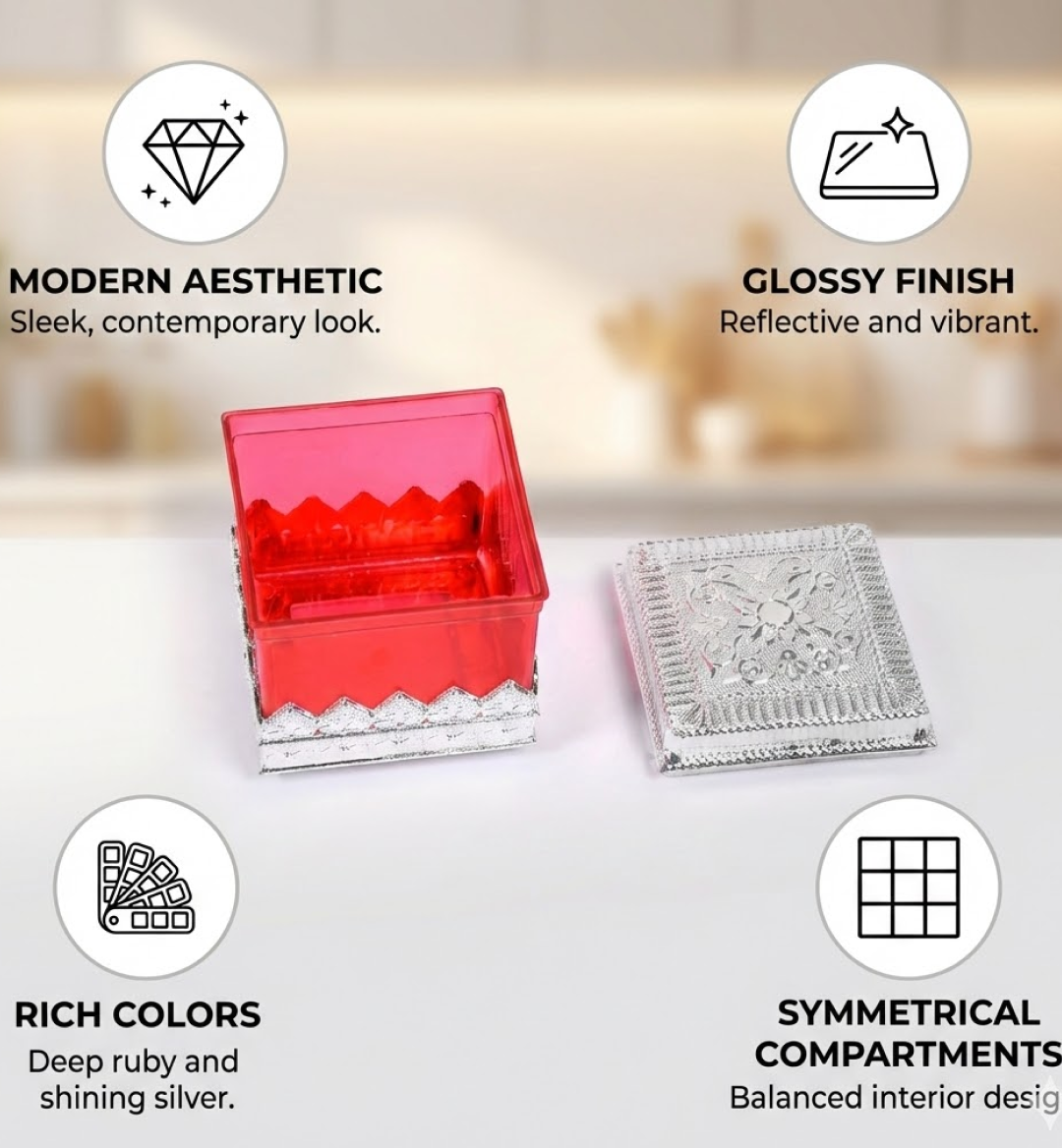 Ruby dry fruit storage container showcasing its contents through clear plastic for easy identification.