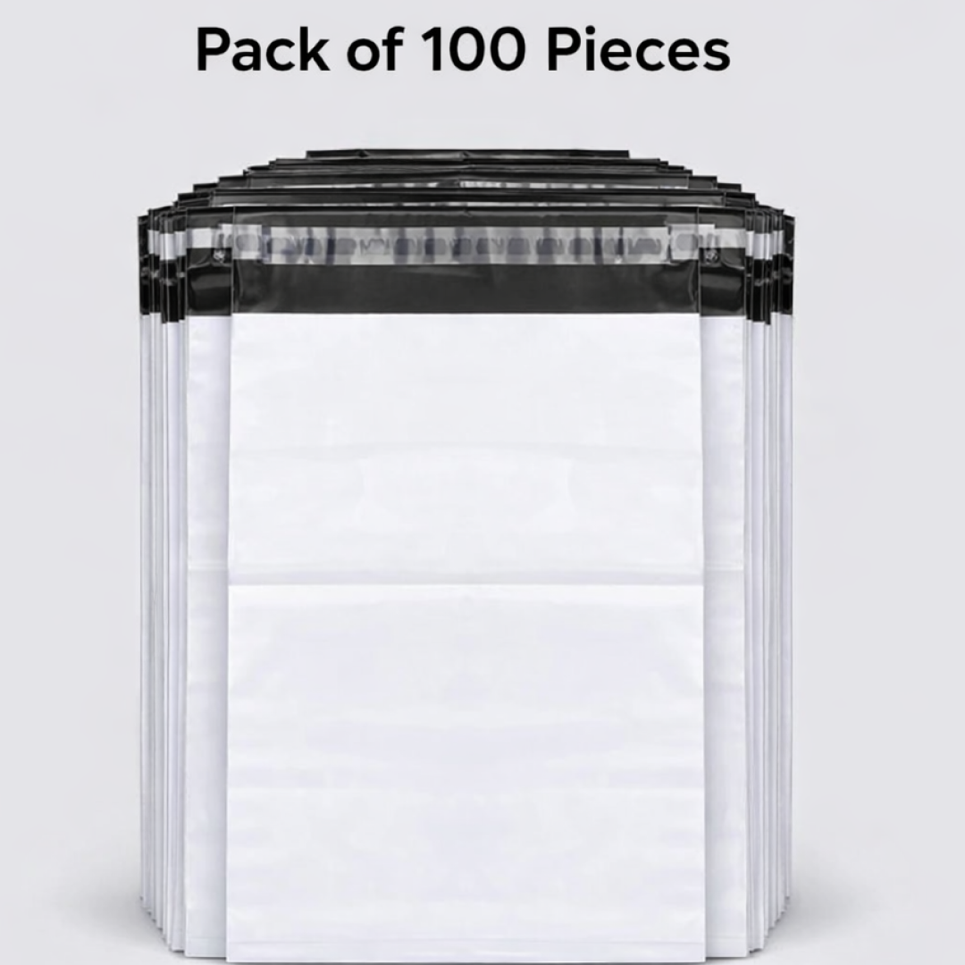 Stack of multiple 09x12 tamper proof courier bags ready for use.