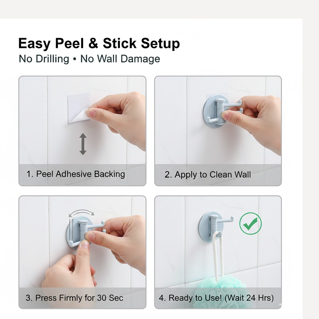 Close-up of the durable ABS plastic material and 3-hook design of the rotating wall organizer.