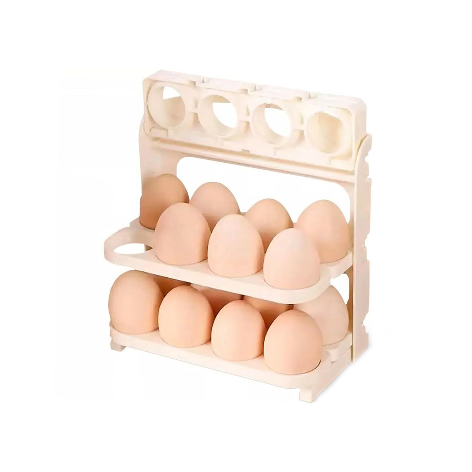 Foldable egg tray filled with fresh eggs, demonstrating its capacity and protection.