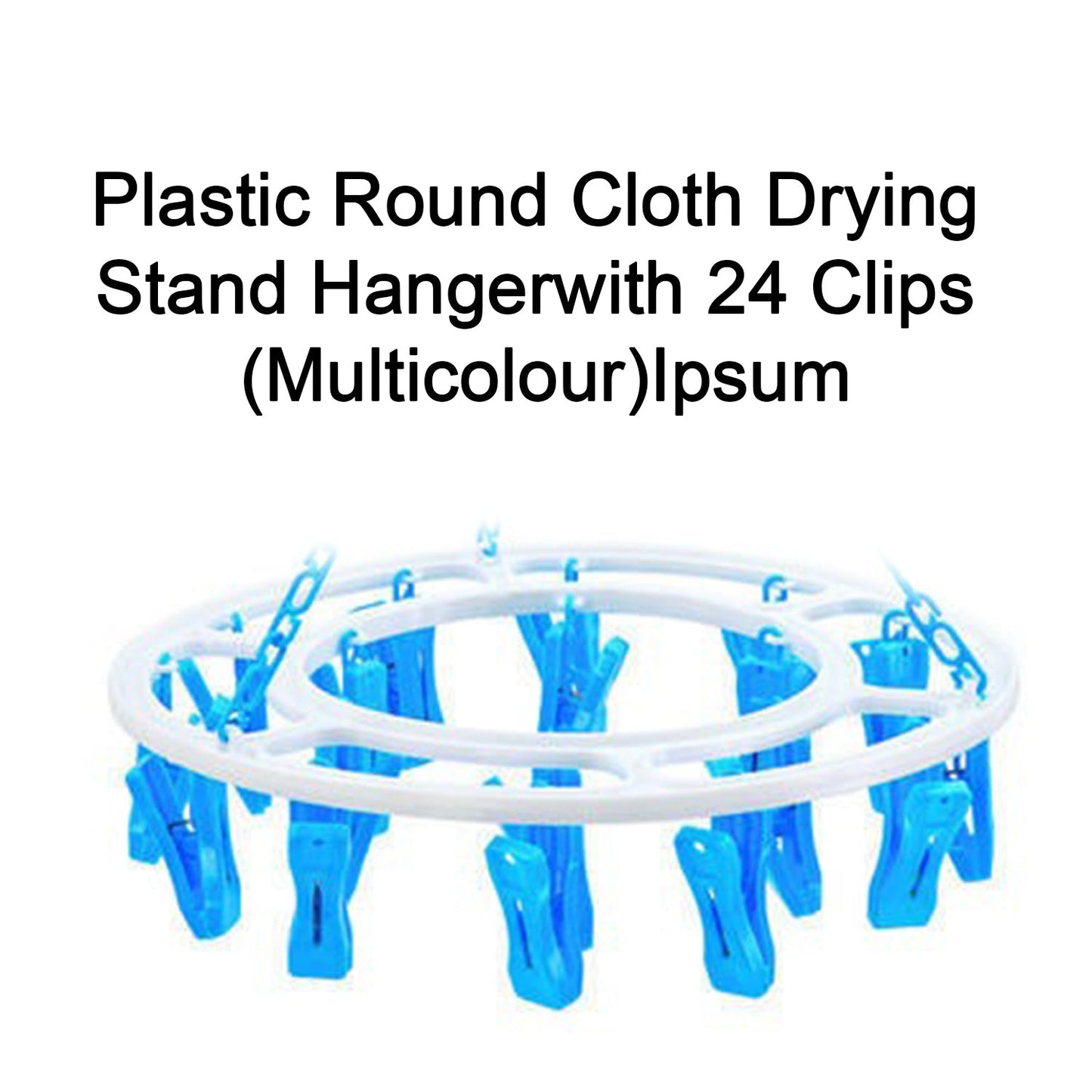 Space-saving round drying hanger with 24 plastic clips, showing its compact size.