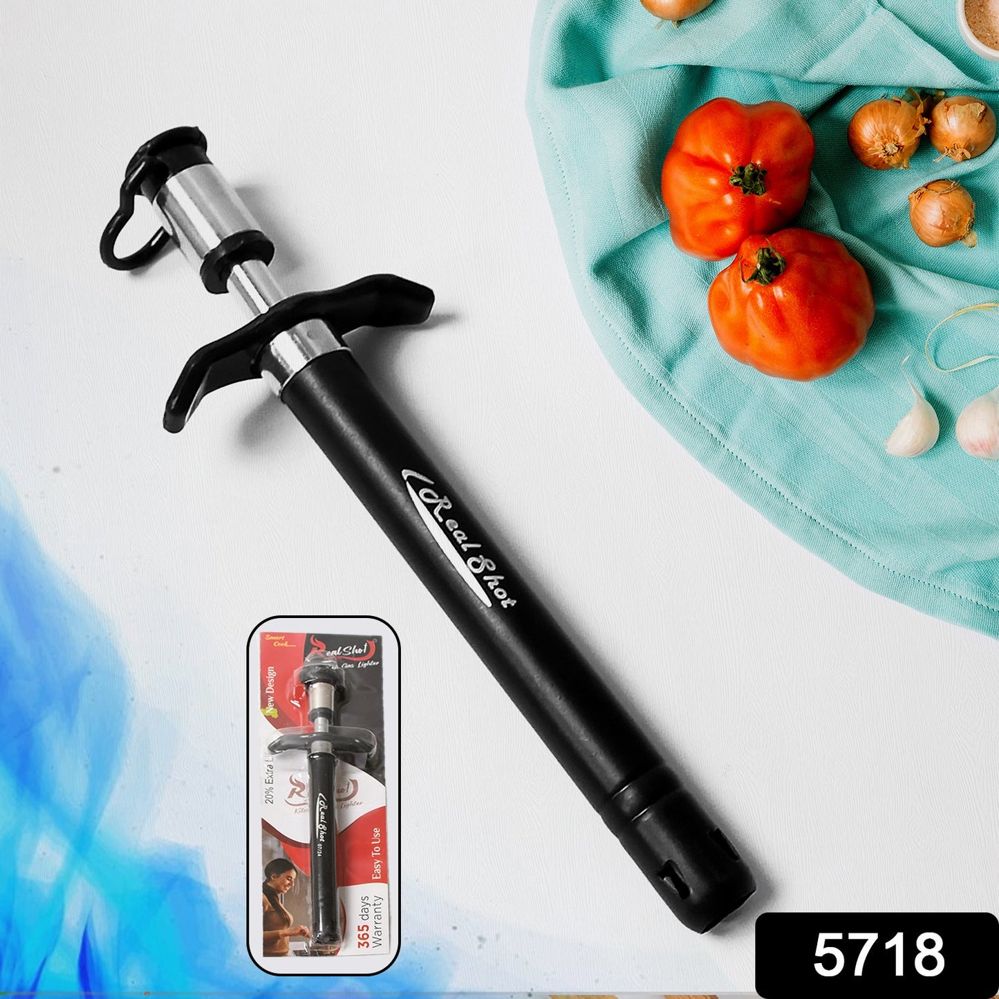Ergonomic handle of the CookAura stainless steel gas lighter, showing comfortable grip.
