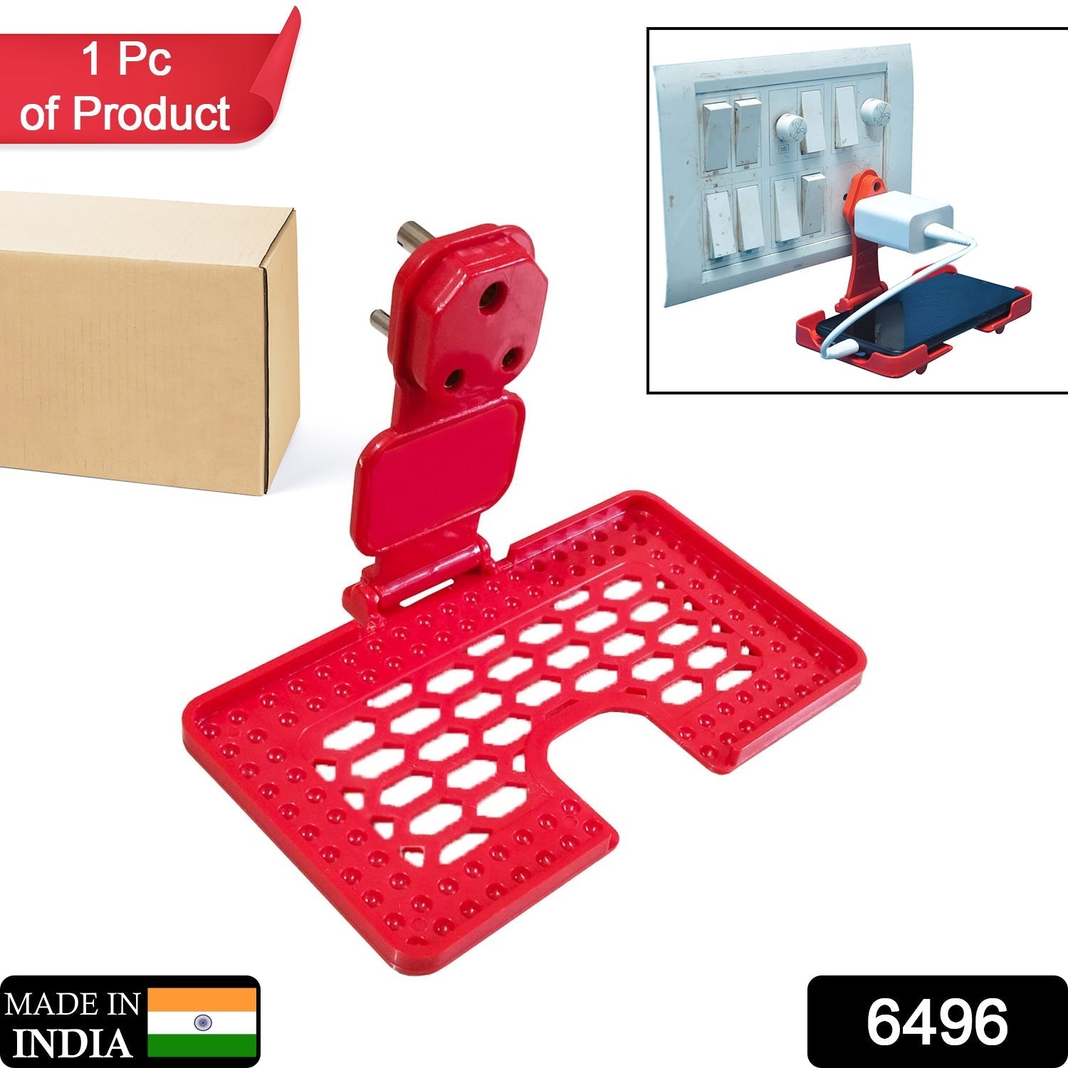 Close-up of the red mobile charging wall holder from PHOBIA.