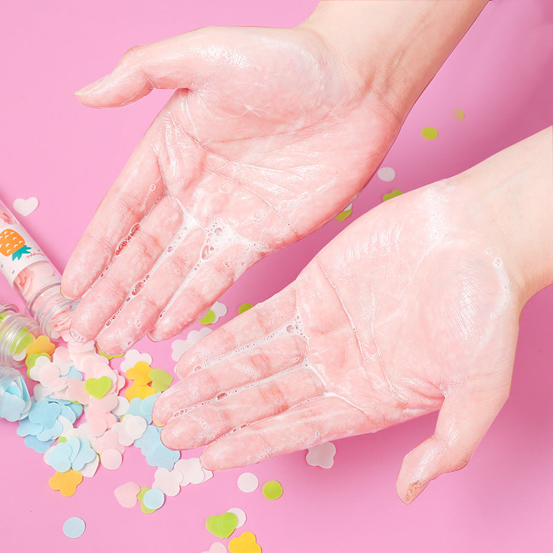 Portable test tube bottle filled with flower-shaped paper soap strips