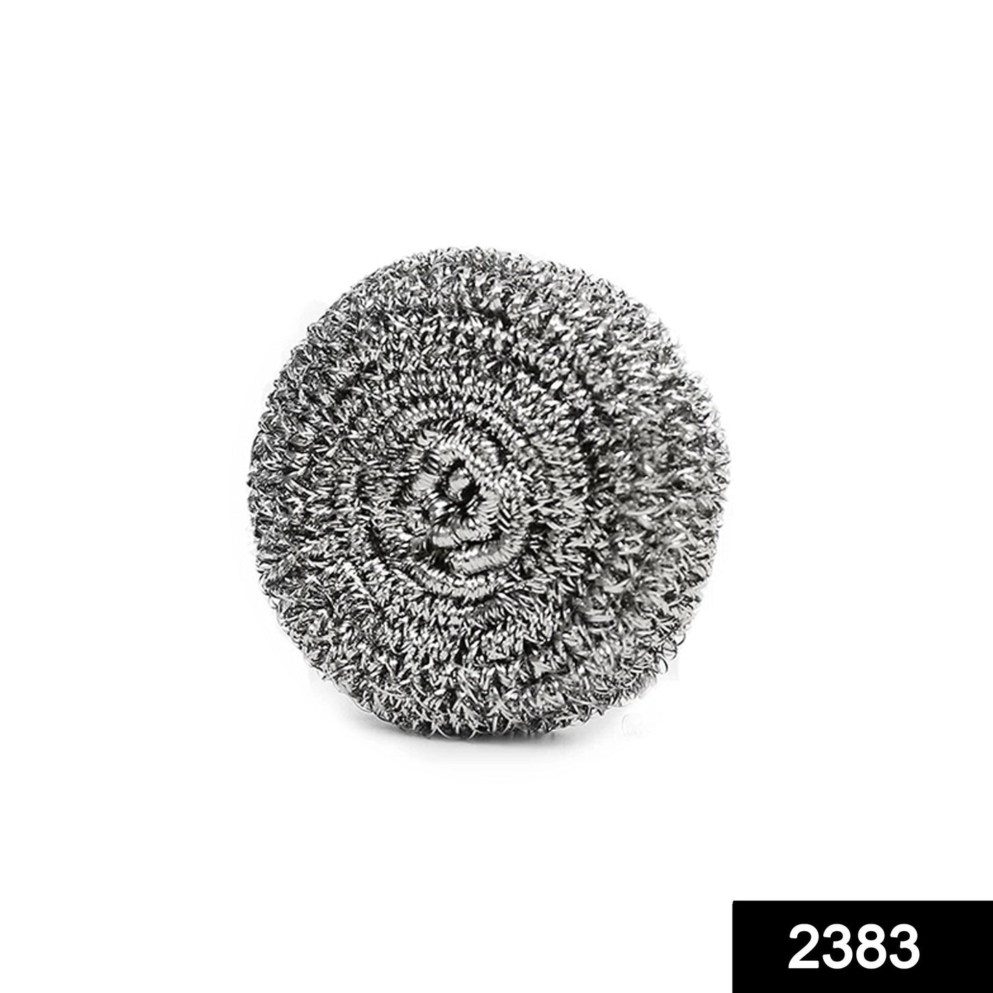 A round stainless steel scrubber designed for effective utensil and kitchenware cleaning.