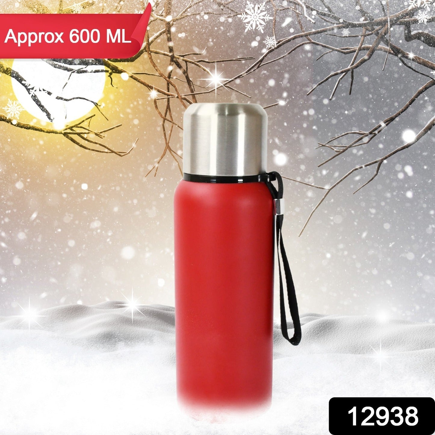 Ergonomic design of the 600ml stainless steel water bottle, perfect for gripping.