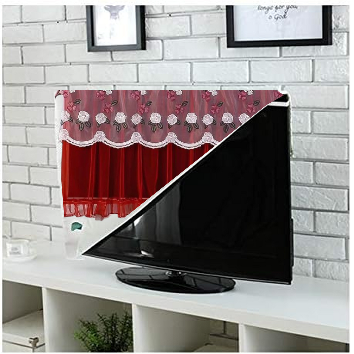 Illustration highlighting the antistatic properties of the television screen cover.