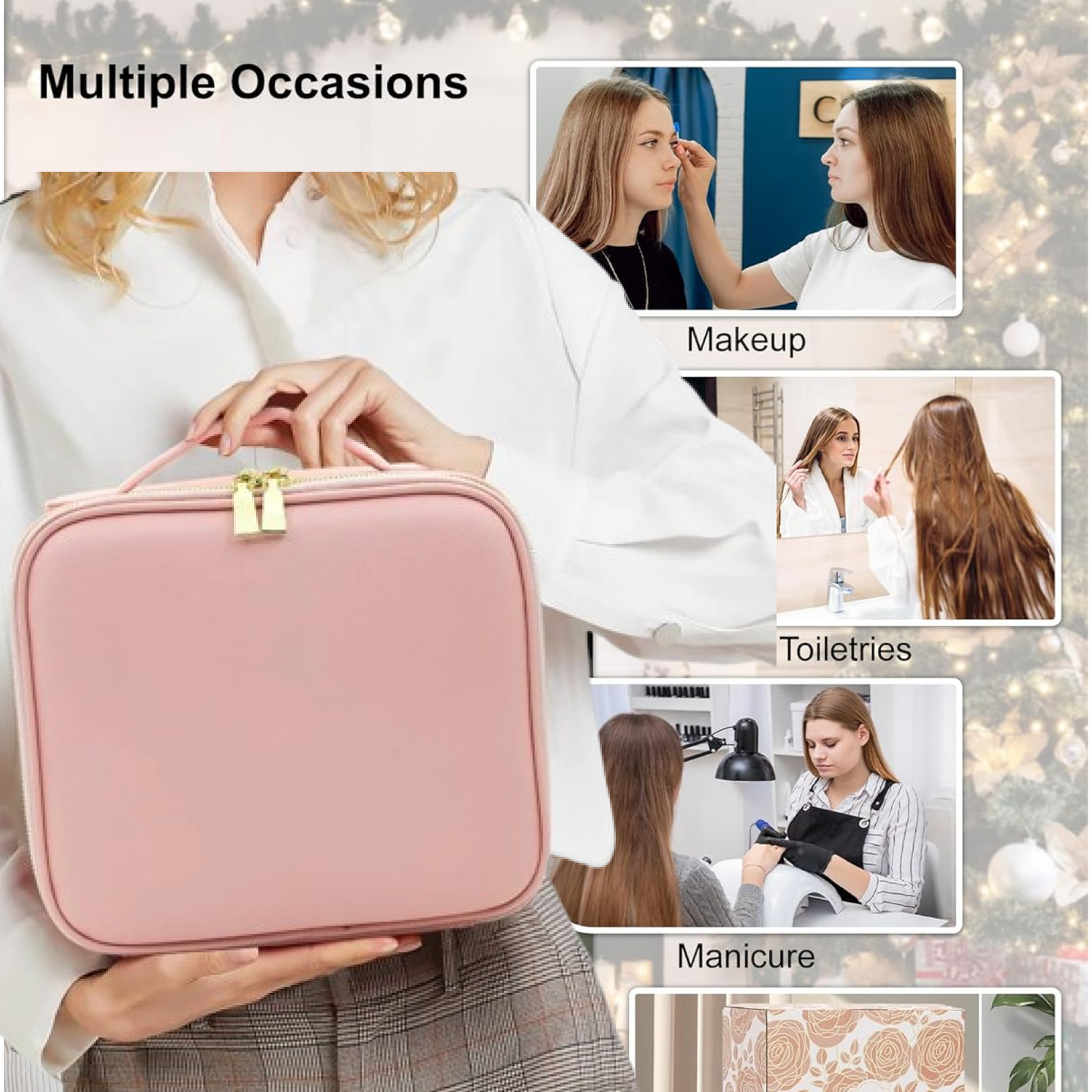 Close-up of touch sensor LED mirror on makeup organizer box