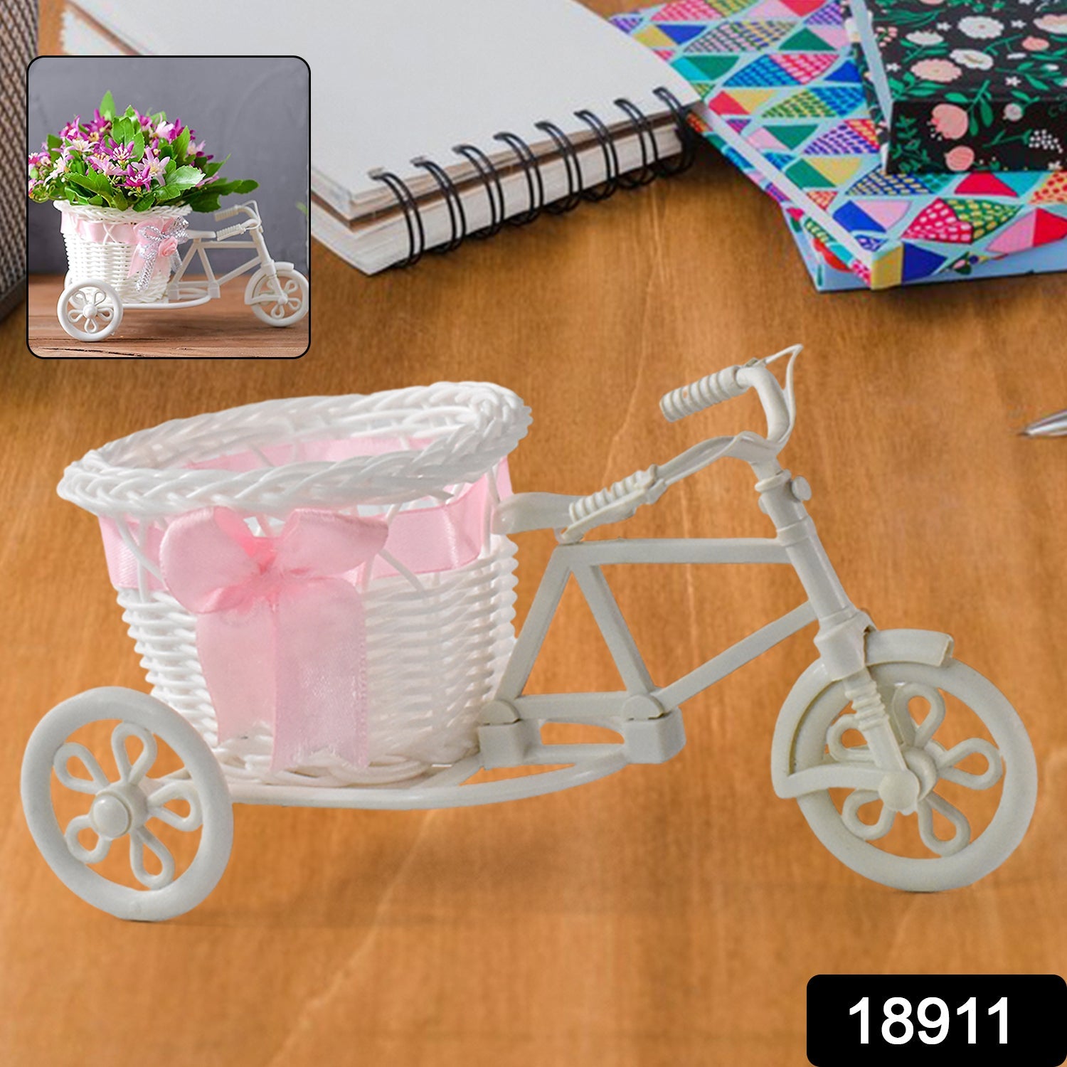 Cycle-shaped plastic flower vase for indoor decoration