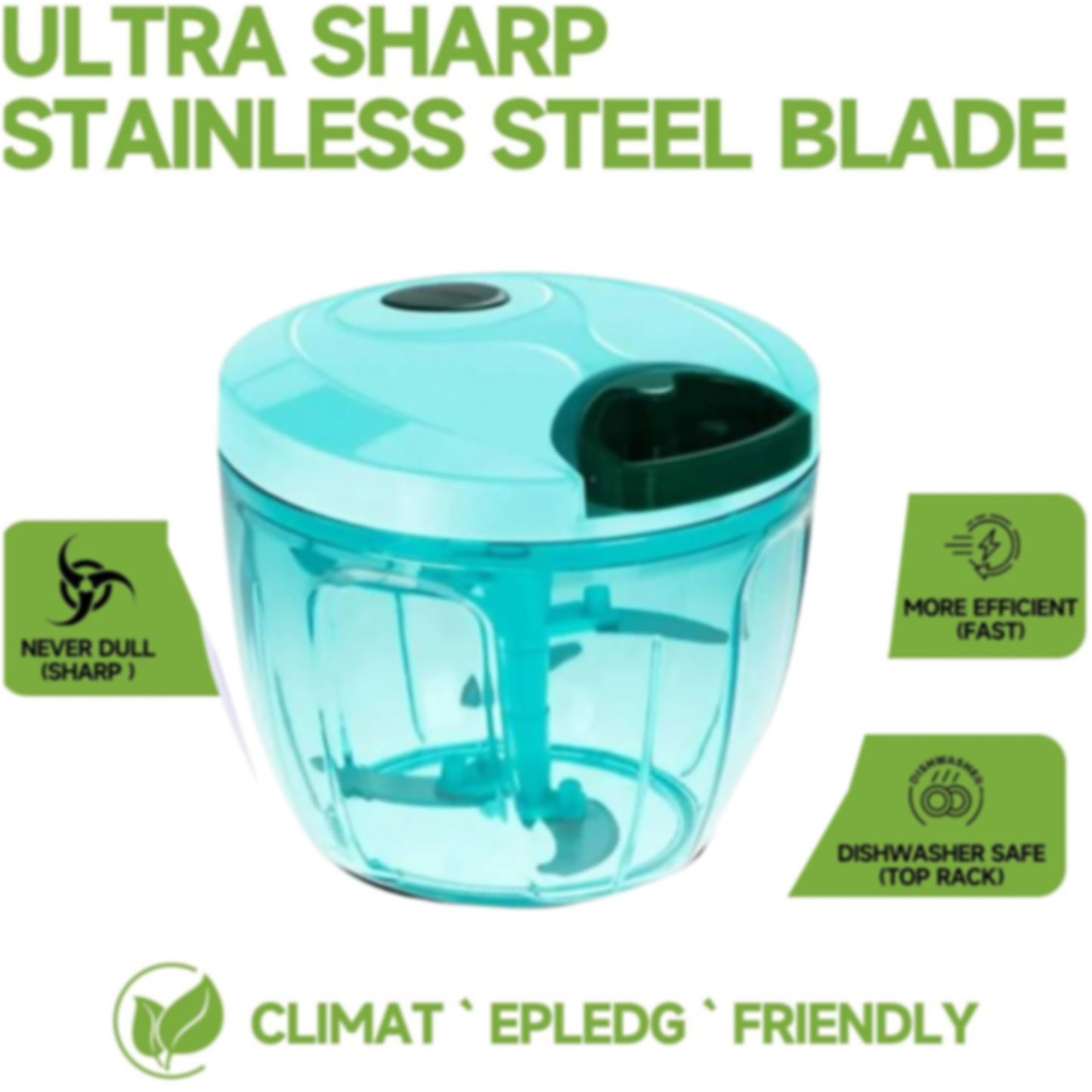 Ergonomic handle and anti-slip base ensuring safe and comfortable use of the chopper.