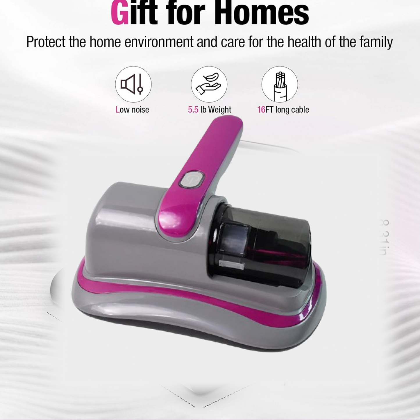 Close-up of the vacuum cleaner's purple light for deep fabric care.
