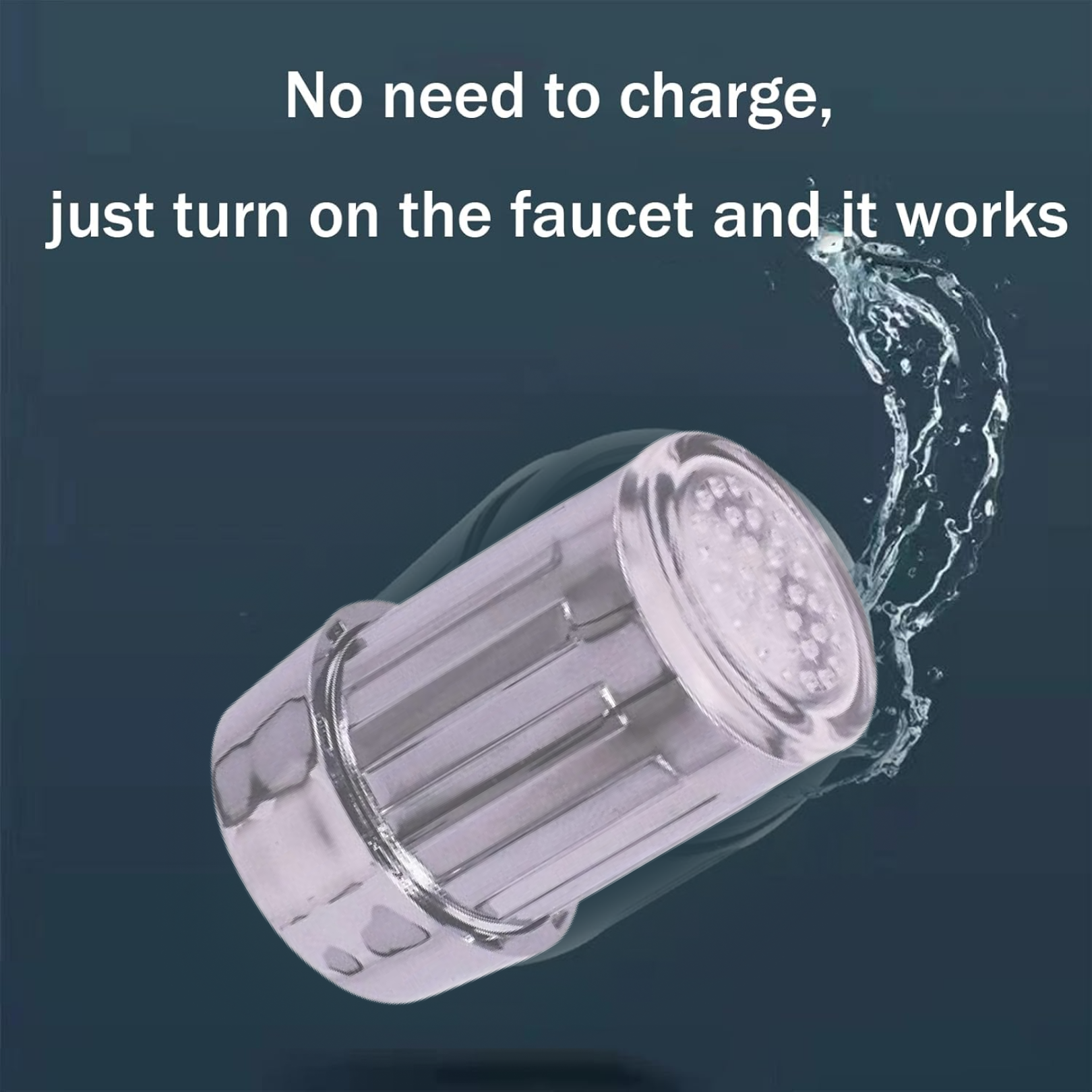 Close-up of LED tap adapter with energy-saving water powered light