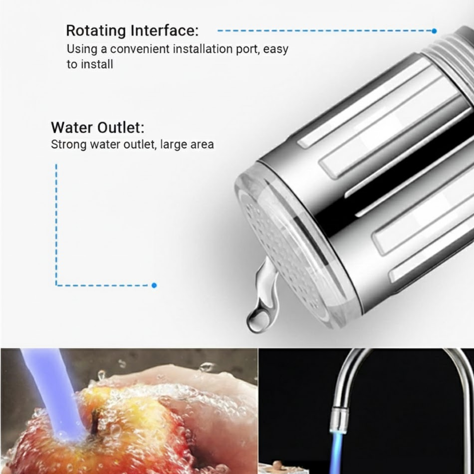 LED water stream faucet adapter showcasing easy installation and water glow