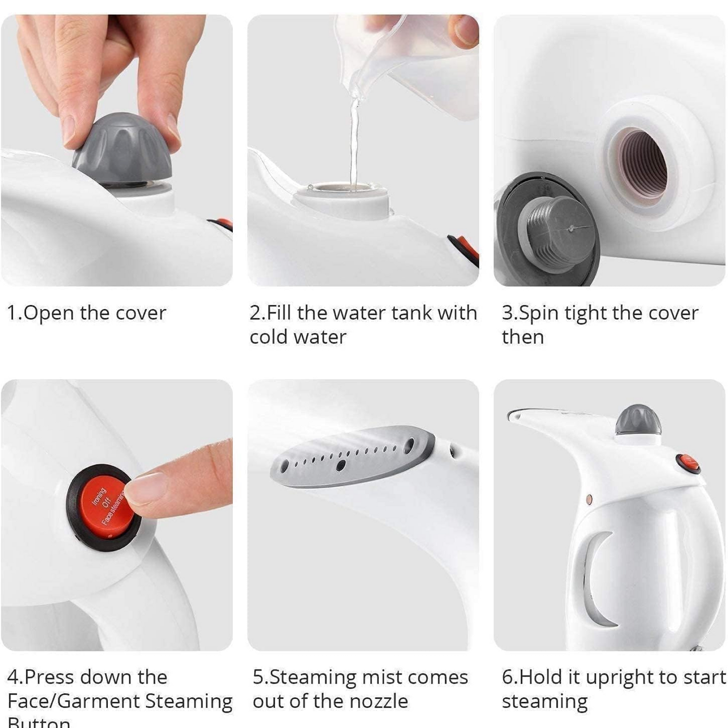 Ergonomic design of the travel steamer, offering a comfortable grip for prolonged use.