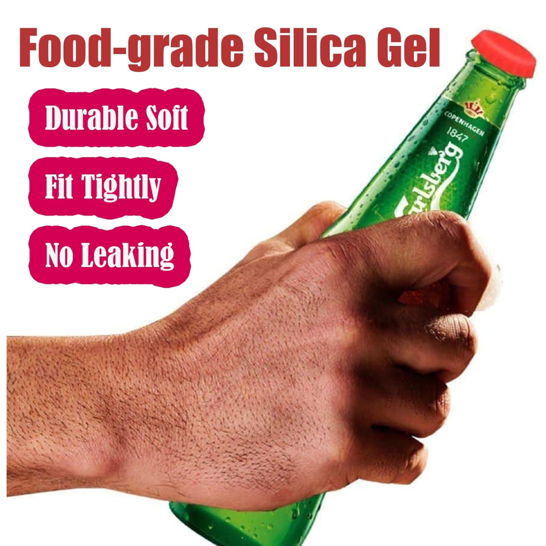 Close-up of vibrant silicone bottle caps showcasing their flexible material.
