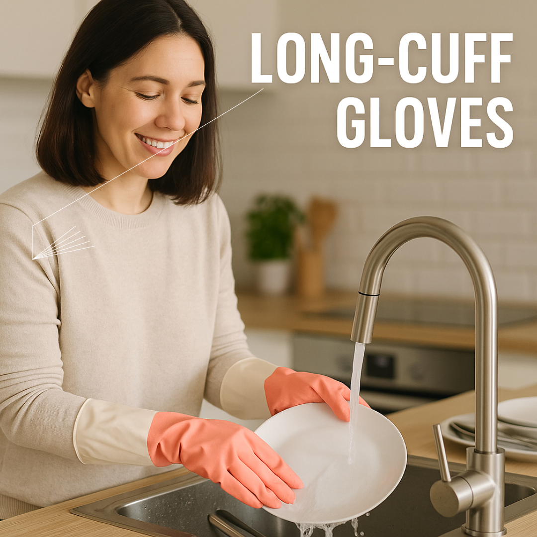 Inside view showing soft flocked lining of reusable cleaning gloves
