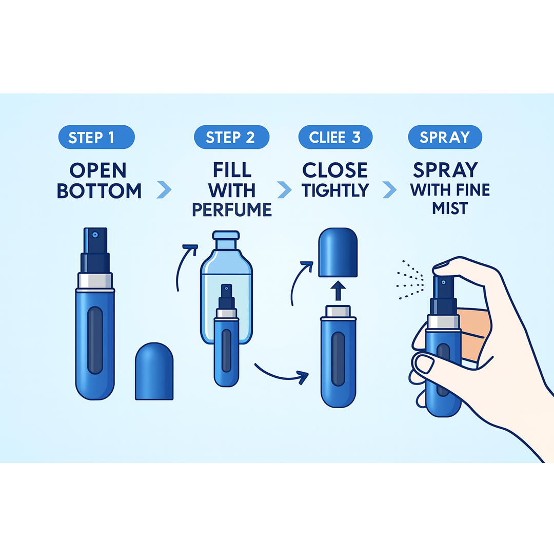 The refillable perfume bottle presented in its minimalist and secure packaging.