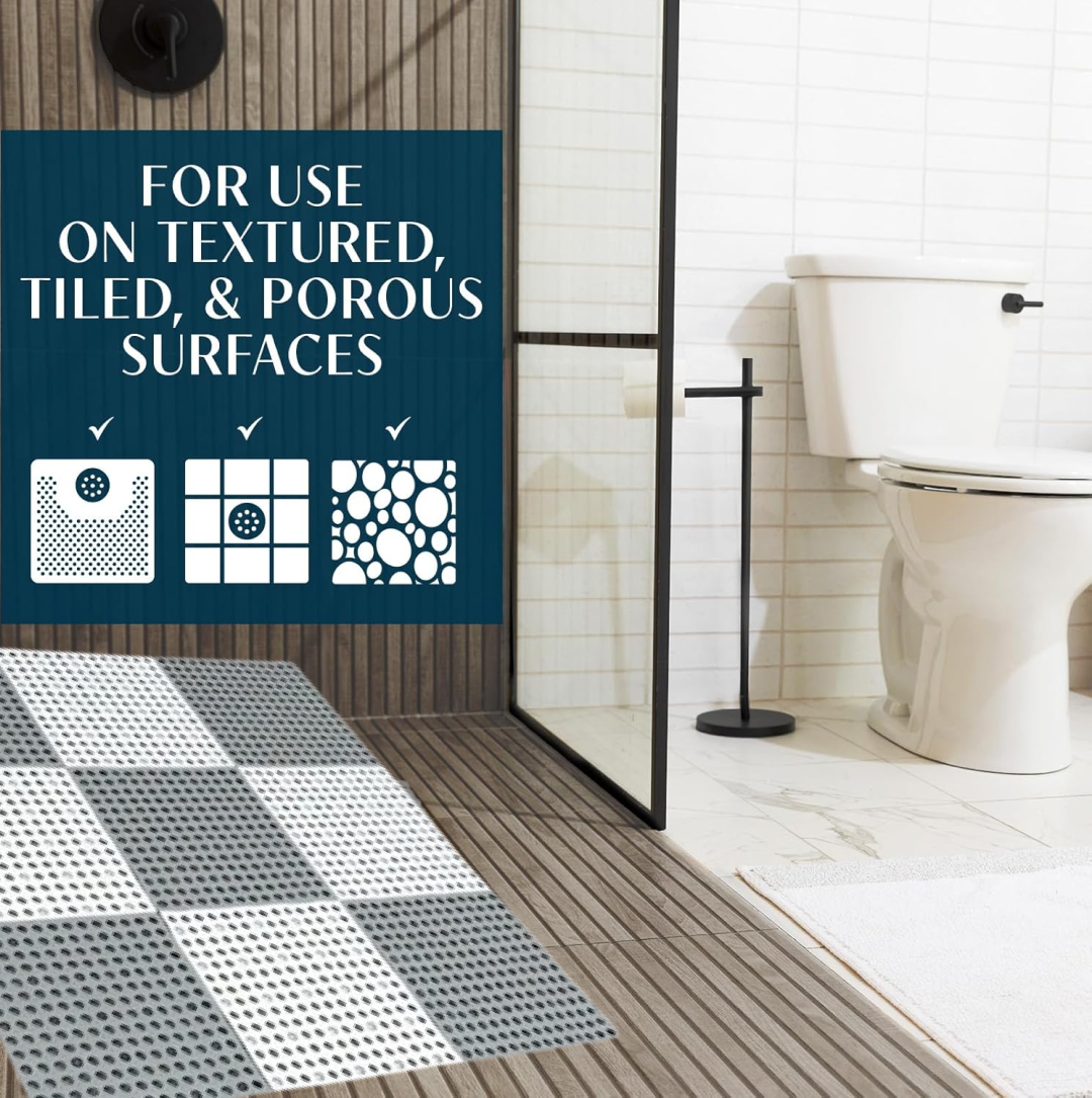 Technical diagram showing design and dimensions of the anti-slip bathroom mat.