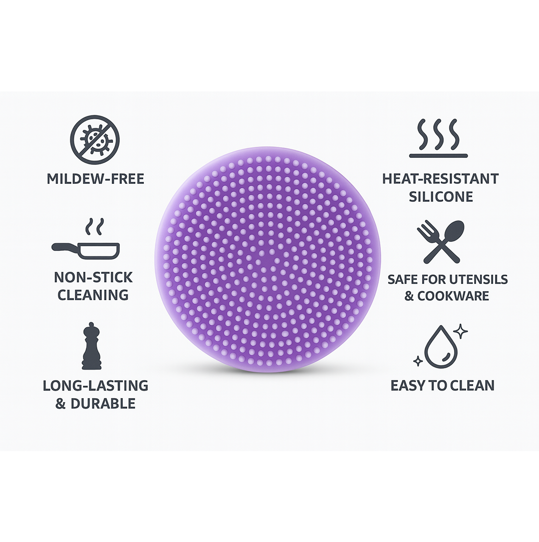 Silicone dish scrubber gently cleaning a delicate glass without scratches.