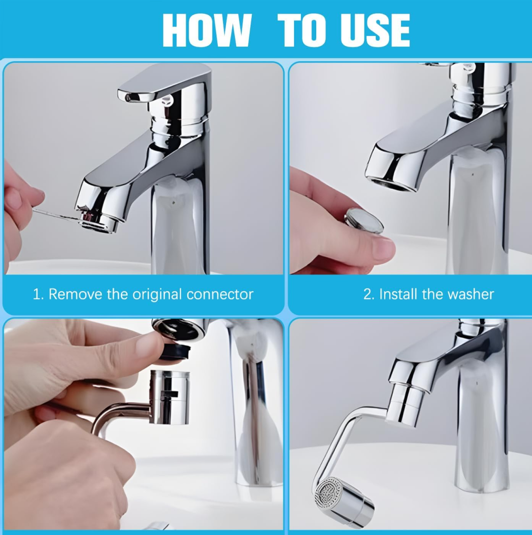 Rotating faucet sprayer demonstrating strong rain jet water flow mode.