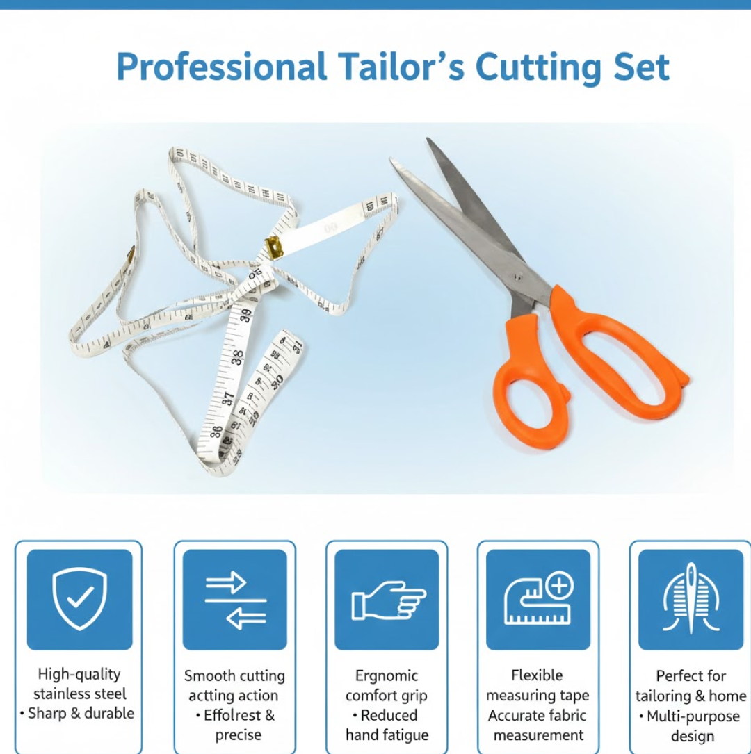 The precise tip of the fabric scissors, ideal for intricate cutting tasks in tailoring.